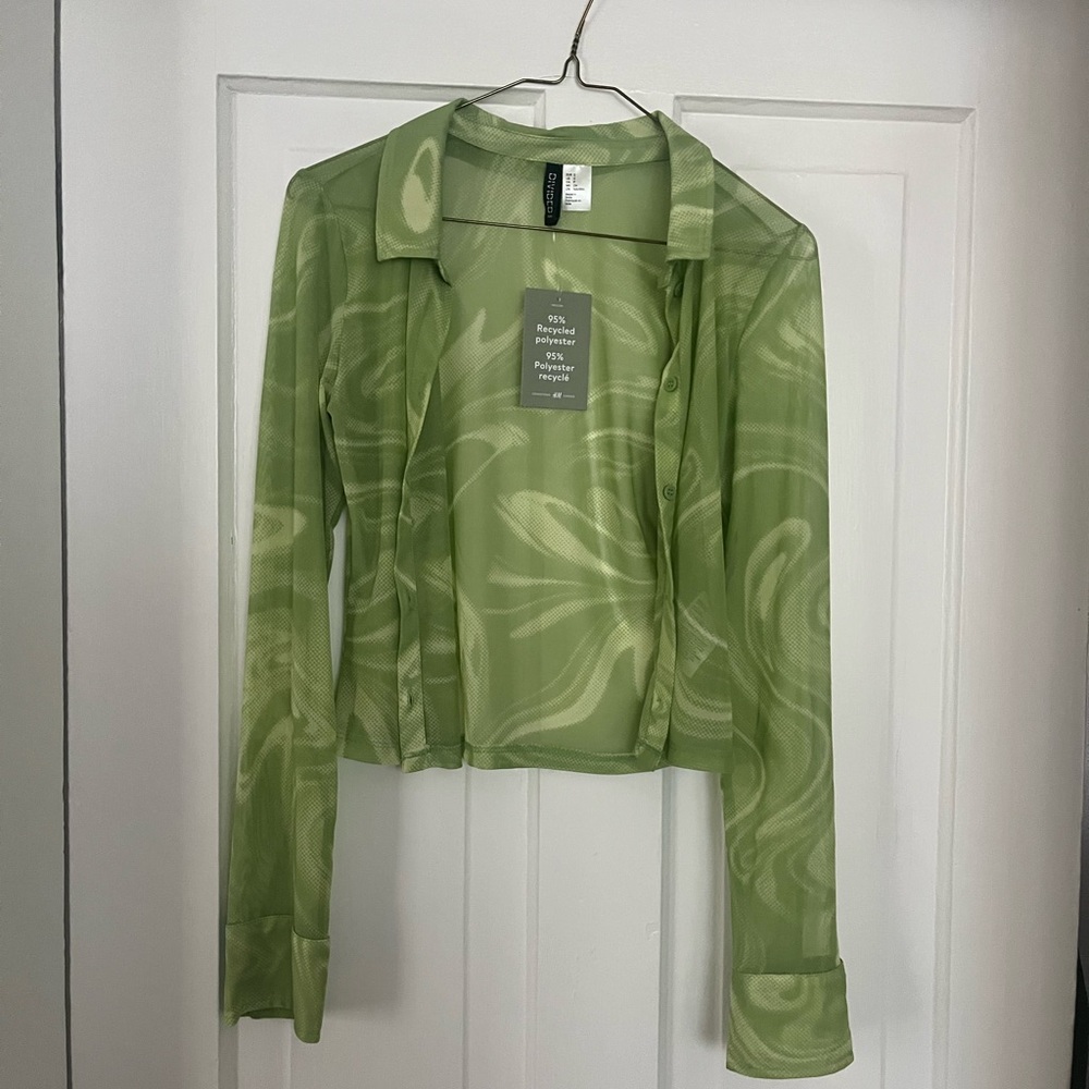 H&M Green Sheer Long Sleeve Shirt